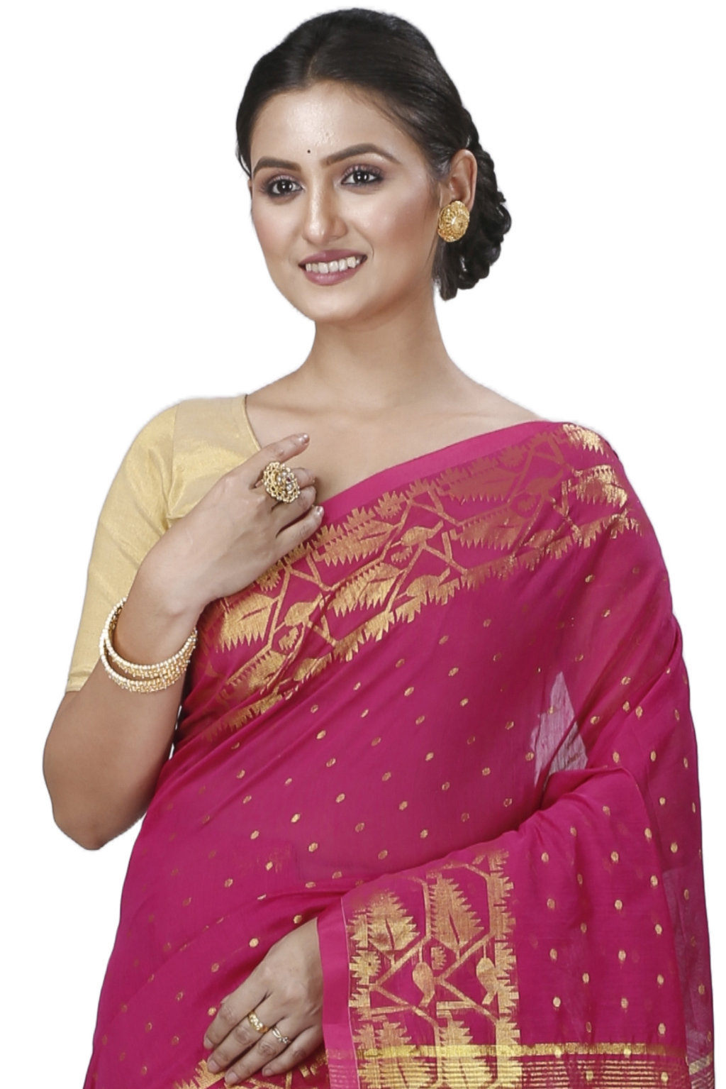 Pink Blended Cotton Temo Hand Loom Saree (1263)